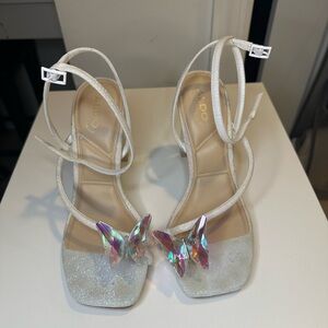 ALDO Women's White Strappy Heels with Butterfly Accent